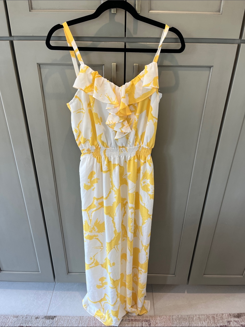LOFT Yellow and White Floral Ruffle Maxi Dress